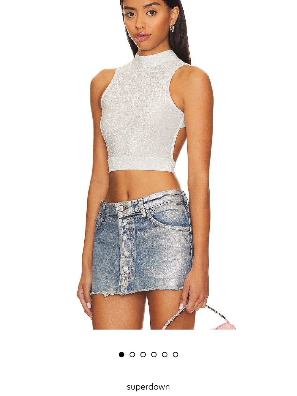 superdown Silver Shimmer Tie-Back Sleeveless Crop Top